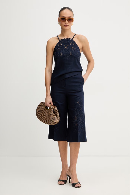 Ľanová blúzka Twinset 261TP2311 tmavomodrá SS26