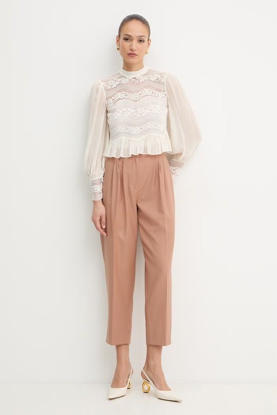 Twinset bluzka z falbanką damska z wiskozy 261TP2782 beżowy SS26