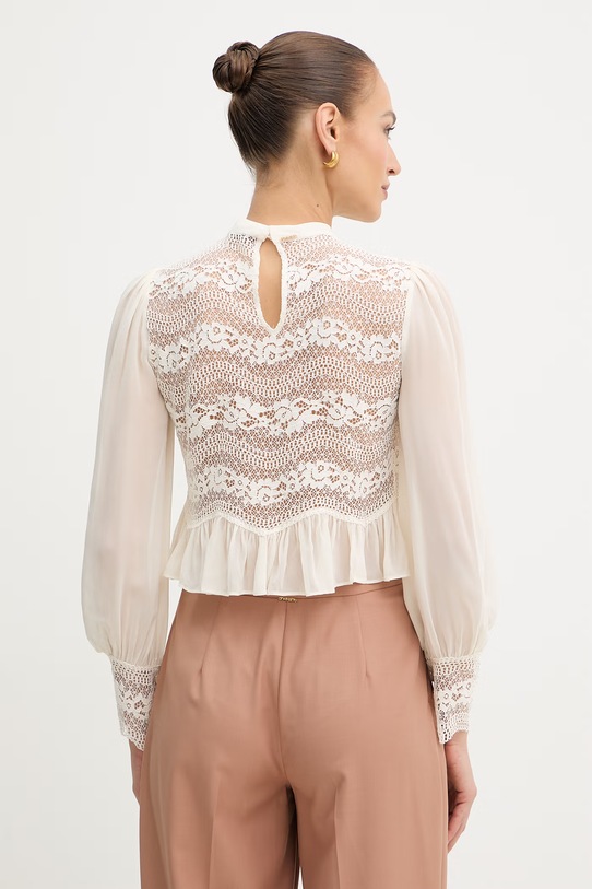Odzież Twinset bluzka z falbanką damska z wiskozy 261TP2782 beżowy