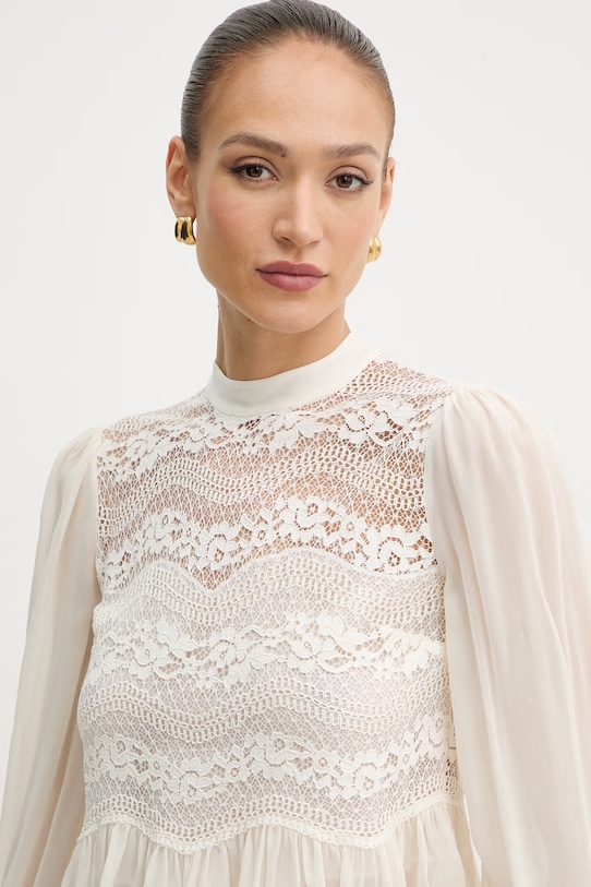 Twinset bluzka z falbanką damska z wiskozy beżowy 261TP2782