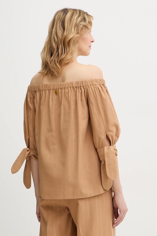 Odzież Twinset bluzka z domieszką lnu 261LB2QGG brązowy