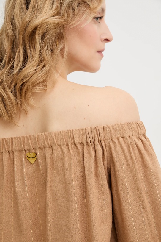 Twinset bluzka z domieszką lnu 261LB2QGG brązowy