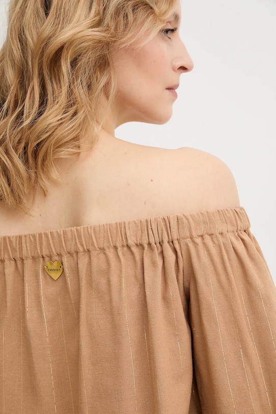 Twinset bluzka z domieszką lnu 261LB2QGG brązowy