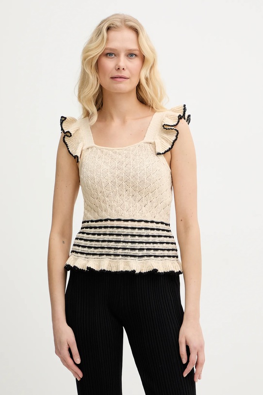 Twinset top z domieszką lnu casual beżowy 261LB3HCC