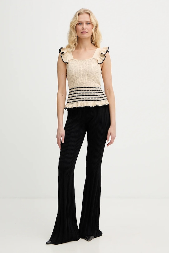 Twinset top z domieszką lnu 261LB3HCC beżowy SS26