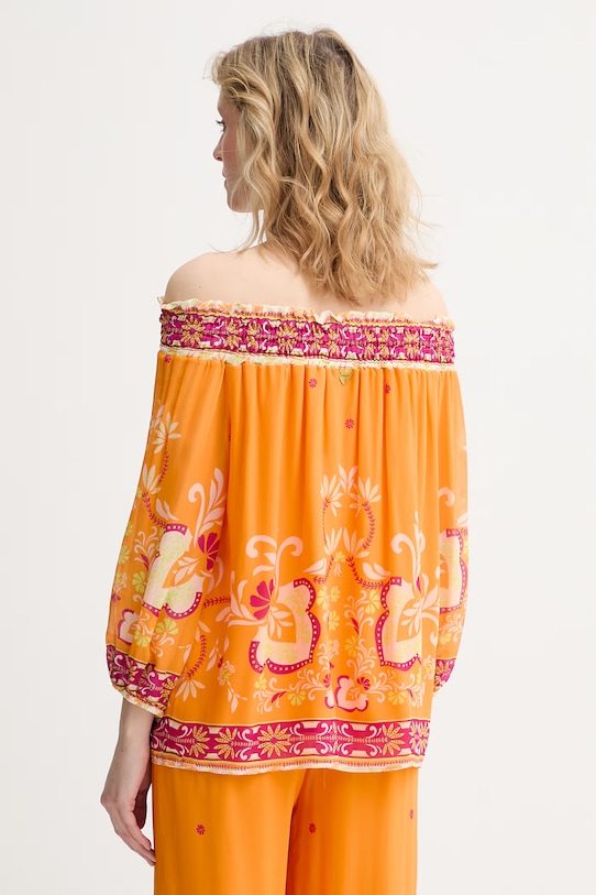 Odzież Twinset bluzka hiszpanka damska z wiskozy 261LB2LAA pomarańczowy