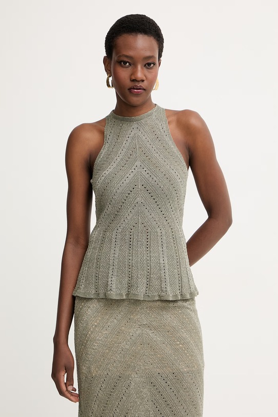 Twinset bluza ženska z lanom zelena 261TT3210