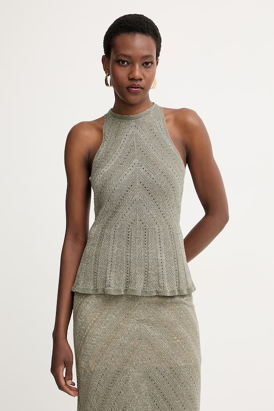 Twinset bluza ženska z lanom zelena 261TT3210