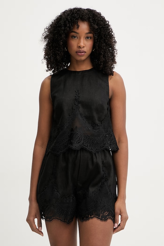 Twinset μπλούζα γυναικεία λινή μαύρο 261TT2182