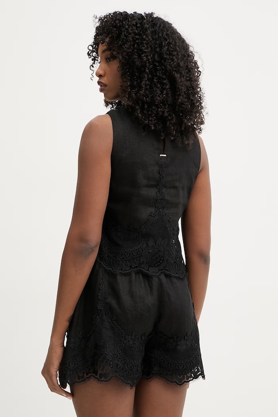 Ρούχα Twinset μπλούζα γυναικεία λινή 261TT2182 μαύρο