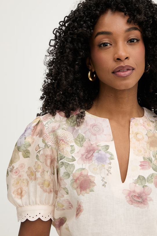 Twinset bluzka damska lniana beżowy 261TT2573