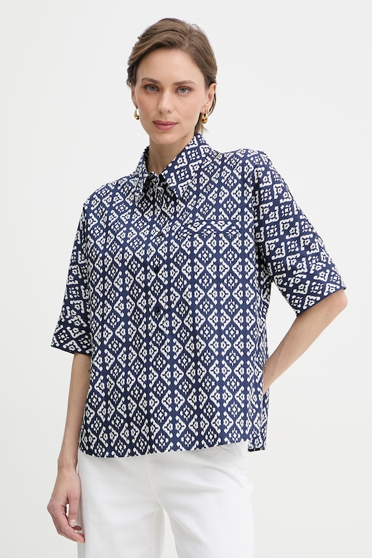 Luisa Spagnoli bluzka koszulowa damska bawełniana Bilancina granatowy 543053
