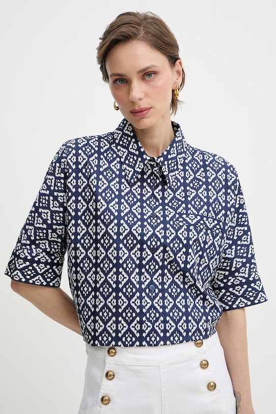 Luisa Spagnoli bluzka koszulowa damska bawełniana Bilancina granatowy 543053
