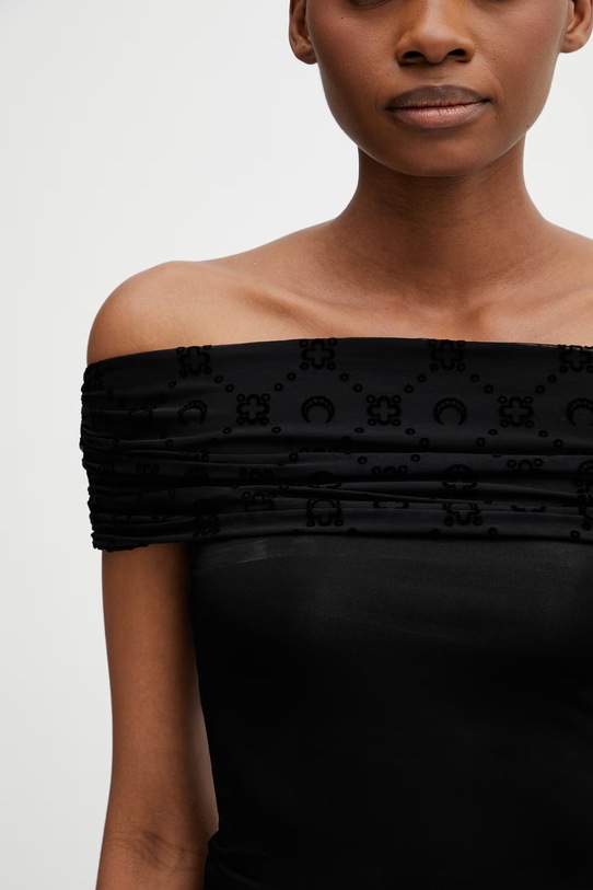 Marine Serre Off Shoulder Drapped Top bluzka damska z wiskozą gładka czarny WTO509ACJER0022