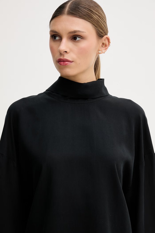 Sisley bluzka damska z lyocellem czarny 51MRLQ0AH