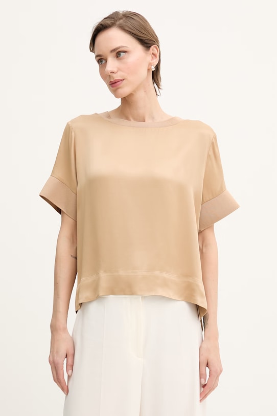 Sisley bluzka damska z wiskozy beżowy 52BZLQ0AN