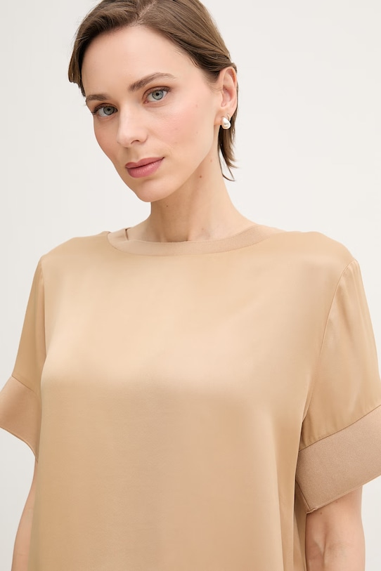 Sisley bluzka damska z wiskozy beżowy 52BZLQ0AN