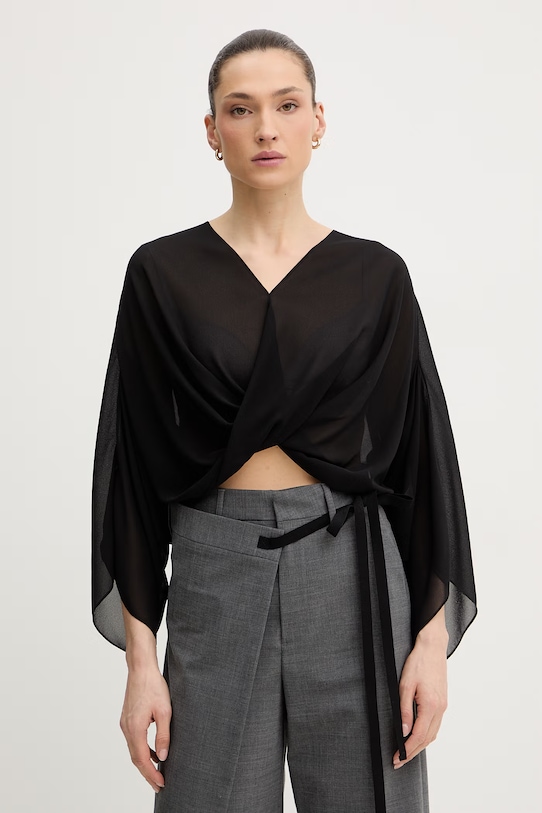 MM6 Maison Margiela bluzka trzy czwarte czarny S52NH0039.M35468.900