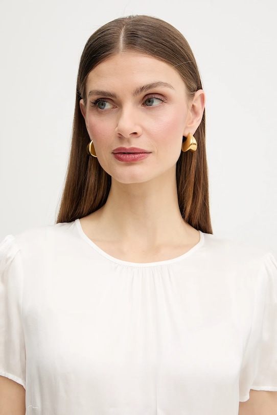 Fracomina bluzka z domieszką jedwabiu beżowy FR26ST1032W58401