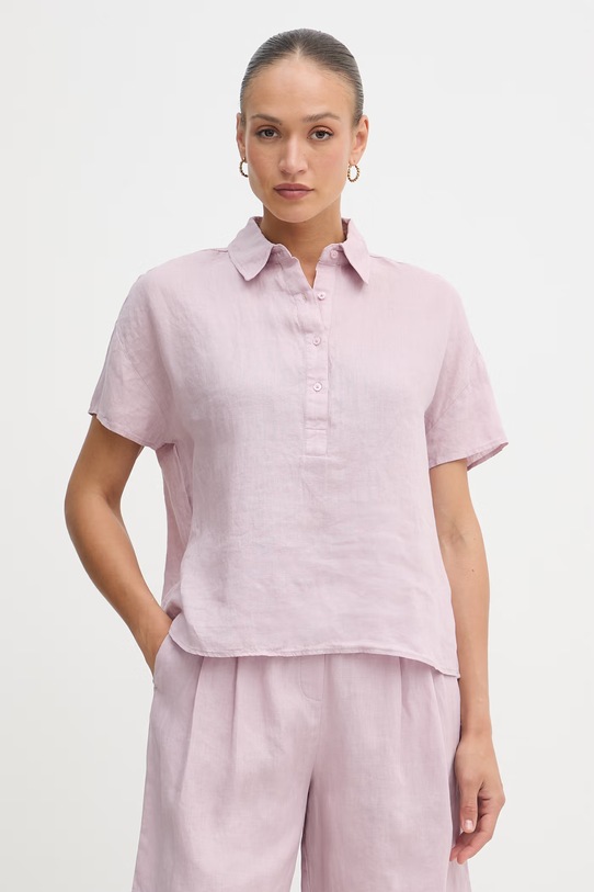 United Colors of Benetton блуза дамска от лен розов 5BMLDQ0D2
