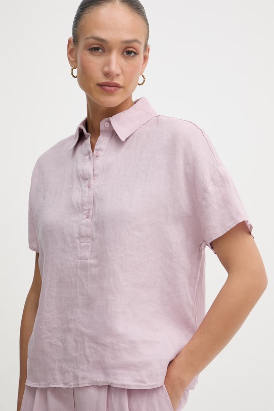 United Colors of Benetton блуза дамска от лен розов 5BMLDQ0D2