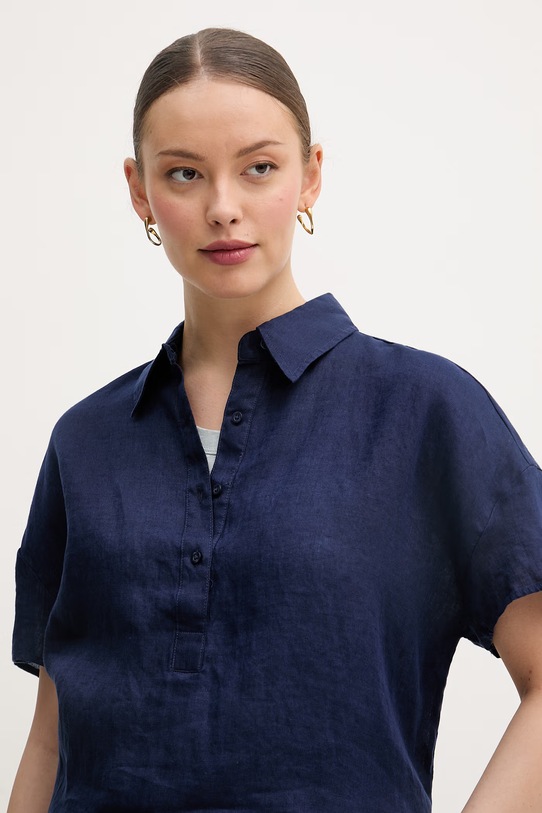 United Colors of Benetton bluza ženska lanena mornarsko plava 5BMLDQ0D2