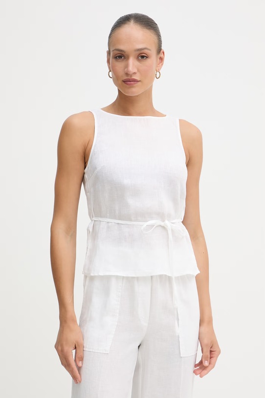 United Colors of Benetton bluza ženska lanena bijela 5BMLDQ0DZ