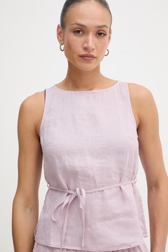 United Colors of Benetton camicetta da donna in lino rosa 5BMLDQ0DZ