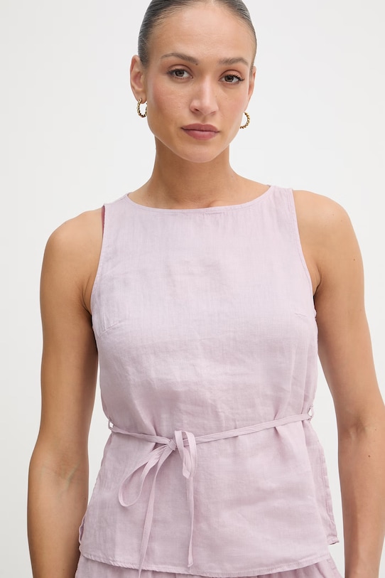 United Colors of Benetton camicetta da donna in lino rosa 5BMLDQ0DZ