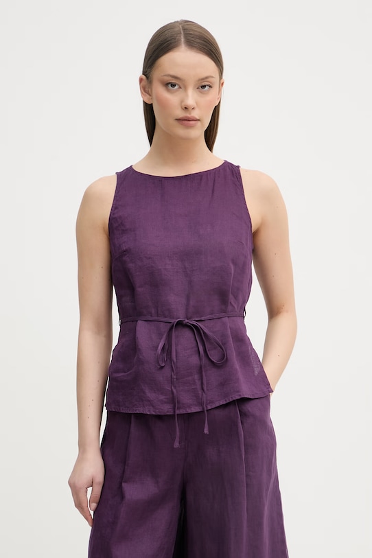 United Colors of Benetton blúzka dámska ľanová fialová 5BMLDQ0DZ