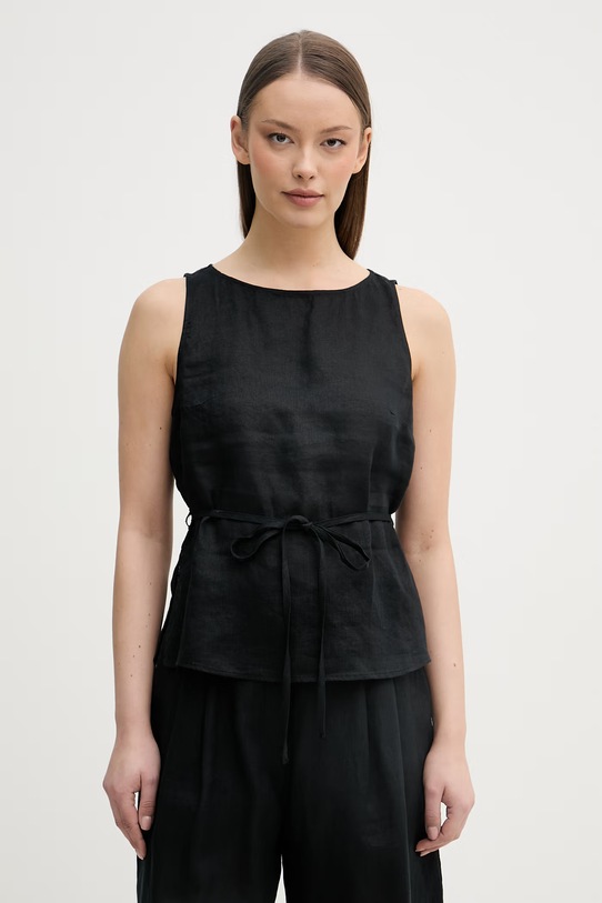 United Colors of Benetton bluza ženska lanena črna 5BMLDQ0DZ