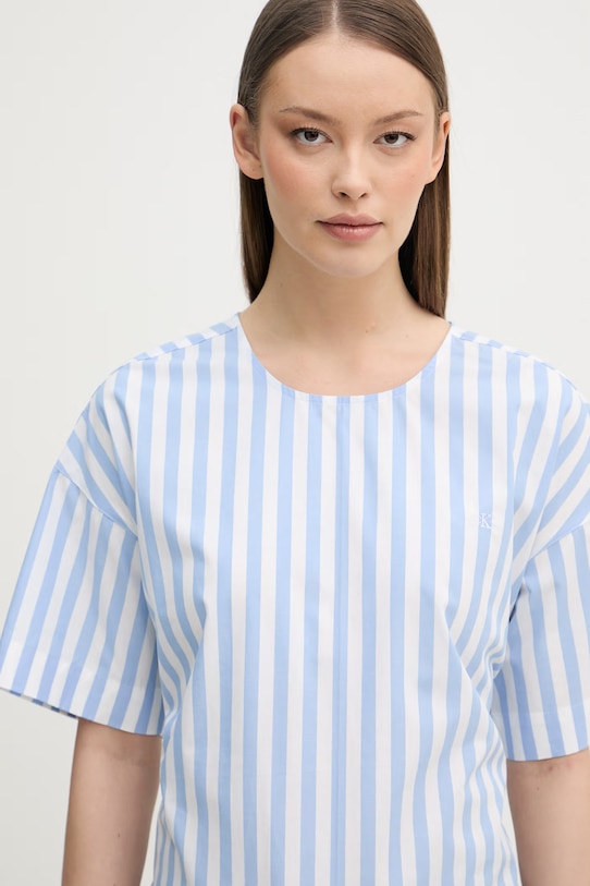 Calvin Klein Jeans srajčna bluza ženska bombažna modra LV047F113G