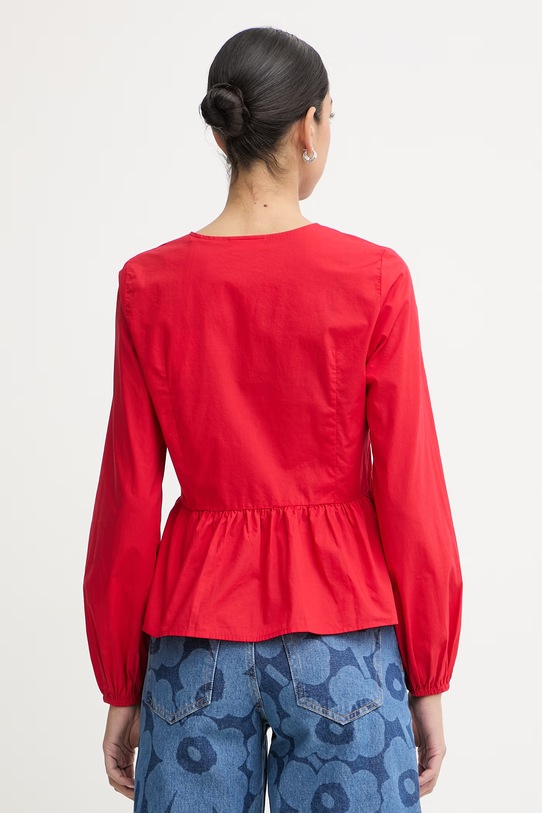 Odzież Marc O'Polo bluzka z falbanką damska bawełniana 5000009553 czerwony