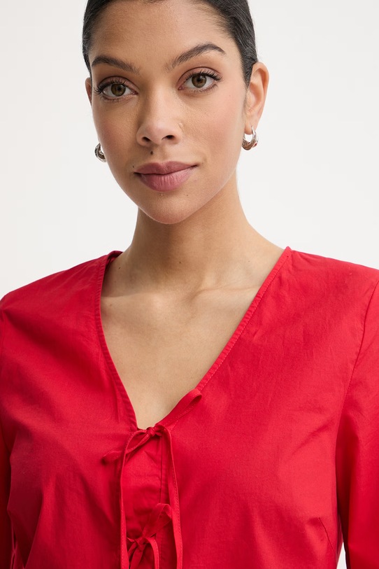 Marc O'Polo bluzka z falbanką damska bawełniana czerwony 5000009553
