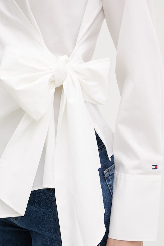 Tommy Hilfiger zavinovacia blúzka dámska bavlnená WW0WW49650 béžová