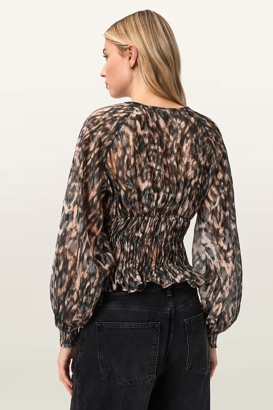 AllSaints bluzka z dodatkiem jedwabiu CERN W004PE brązowy SS26