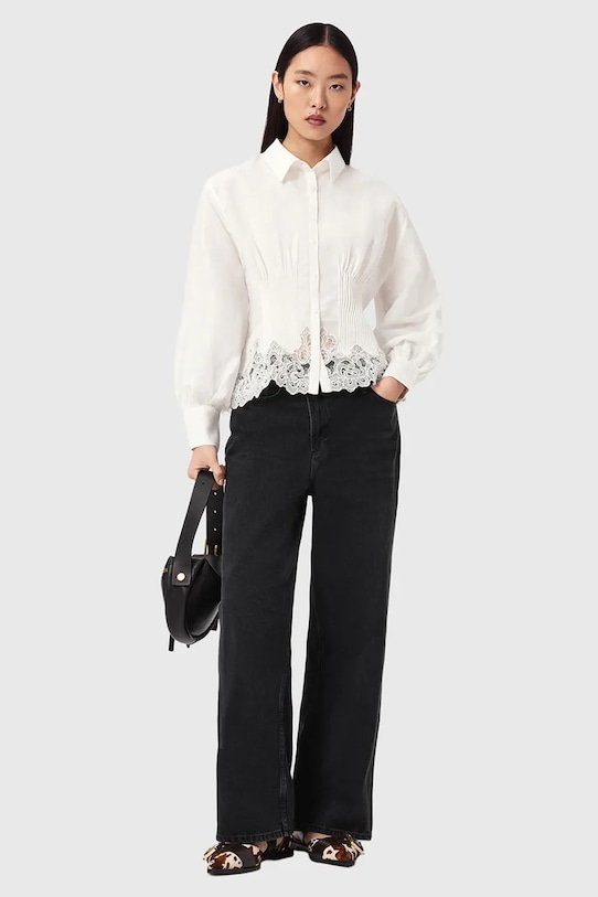 Odzież AllSaints koszula damska z lnem CAROL W040PE biały