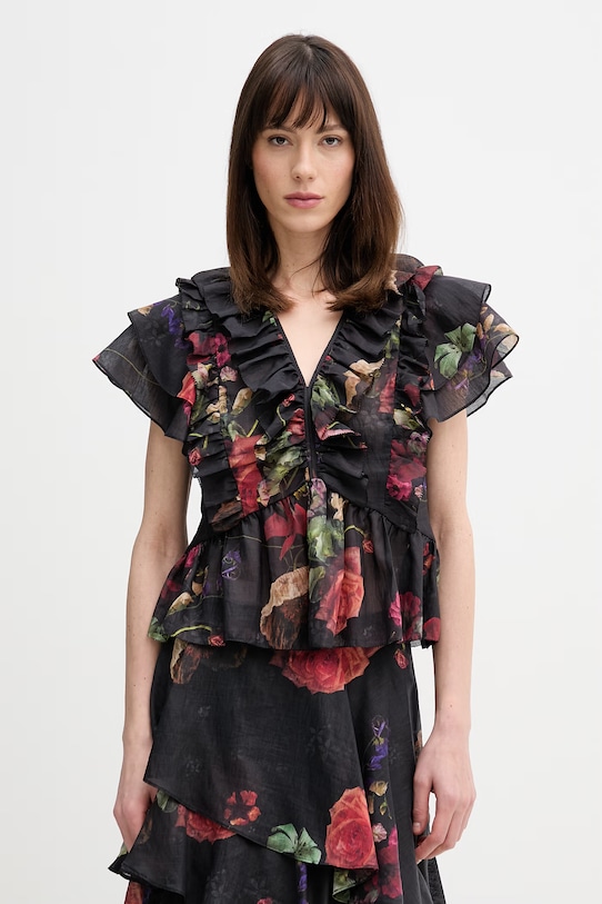 AllSaints camicetta con lino ALMA slim nero W078PE