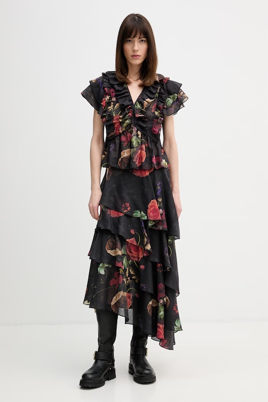 AllSaints camicetta con lino ALMA W078PE nero SS26