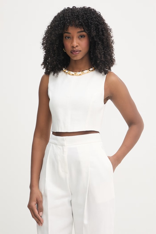 Elisabetta Franchi bluzka damska z lnem beżowy TO06062E2