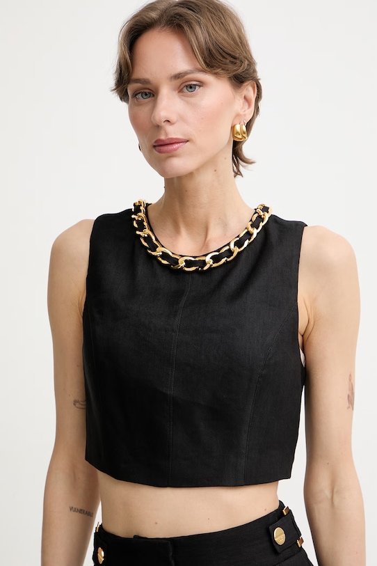 Elisabetta Franchi блузка женская со льном чёрный TO06062E2