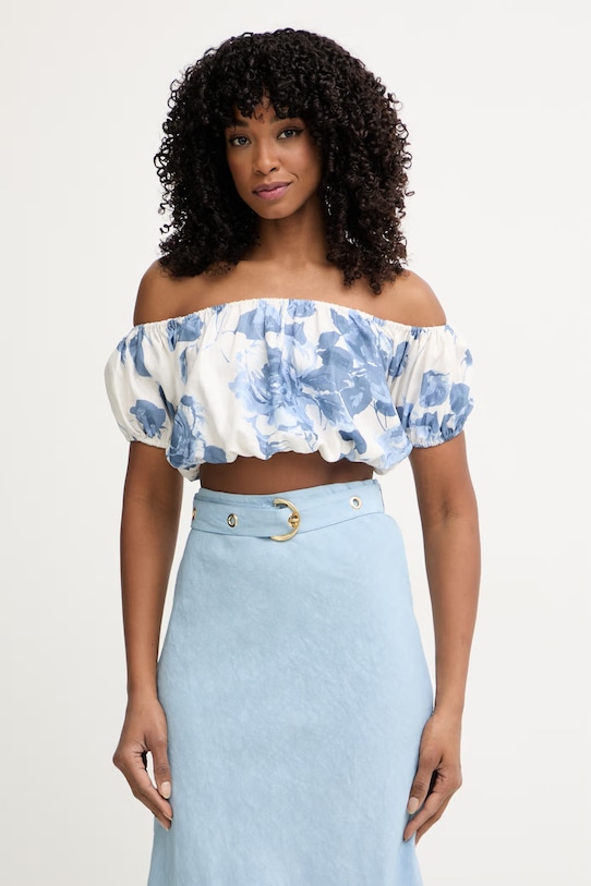 Guess bluzka damska z lnem RYAN niebieski W6GHA1.W2447