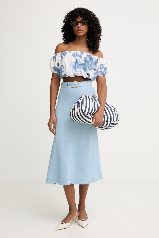 Guess bluzka damska z lnem RYAN W6GHA1.W2447 niebieski SS26