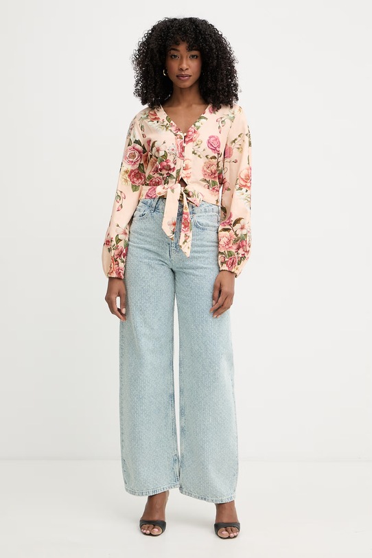 Guess bluzka damska z lnem SHIRLEY W6GHA4.W2565 pomarańczowy SS26