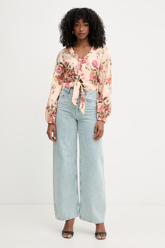 Guess bluzka damska z lnem SHIRLEY W6GHA4.W2565 pomarańczowy SS26