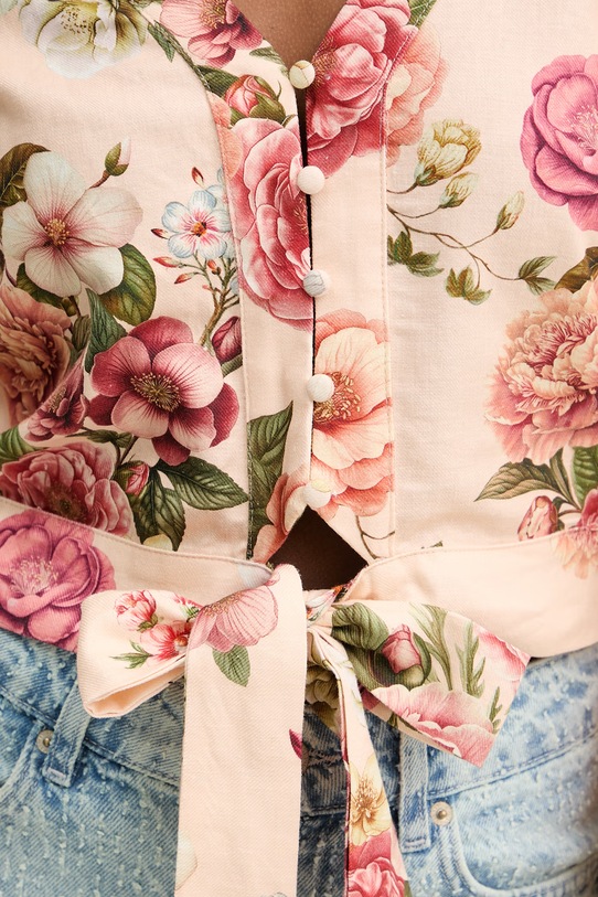 Guess bluzka damska z lnem SHIRLEY W6GHA4.W2565 pomarańczowy