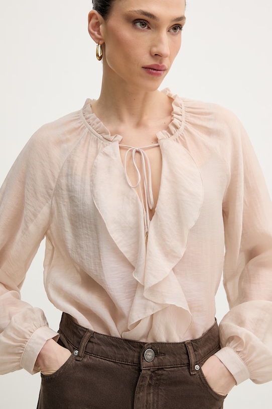 Guess halenka s volánkem ženská MAELYS béžová W6GH28.W1844