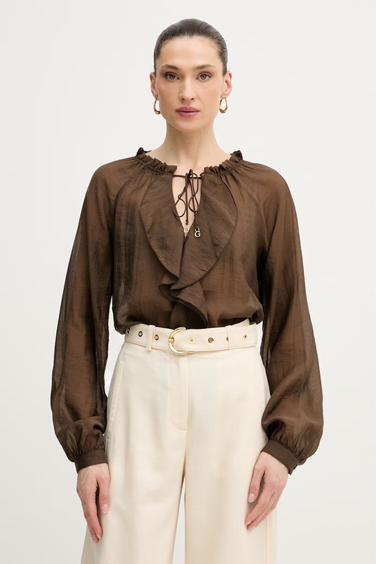 Guess halenka s volánkem ženská MAELYS hnědá W6GH28.W1844