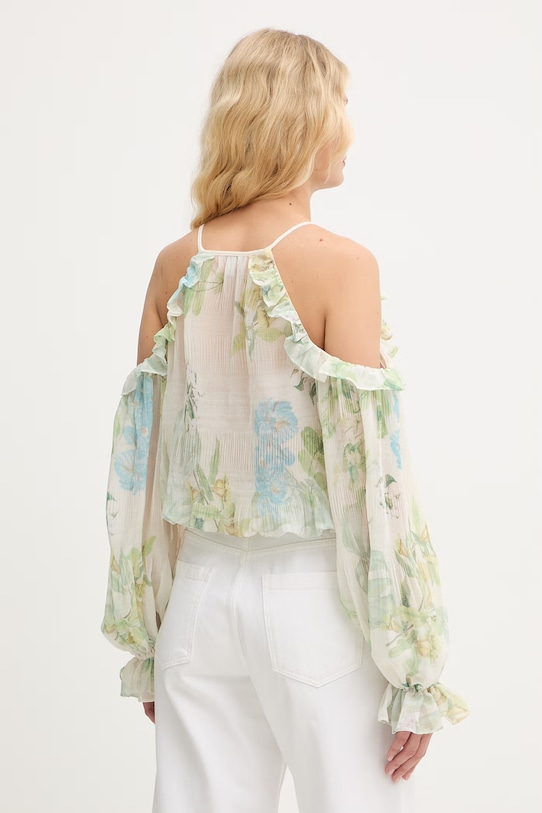 Ρούχα Guess μπλούζα με βολάν γυναικεία με βισκόζη EMILY W6GH94.W2397 πράσινο