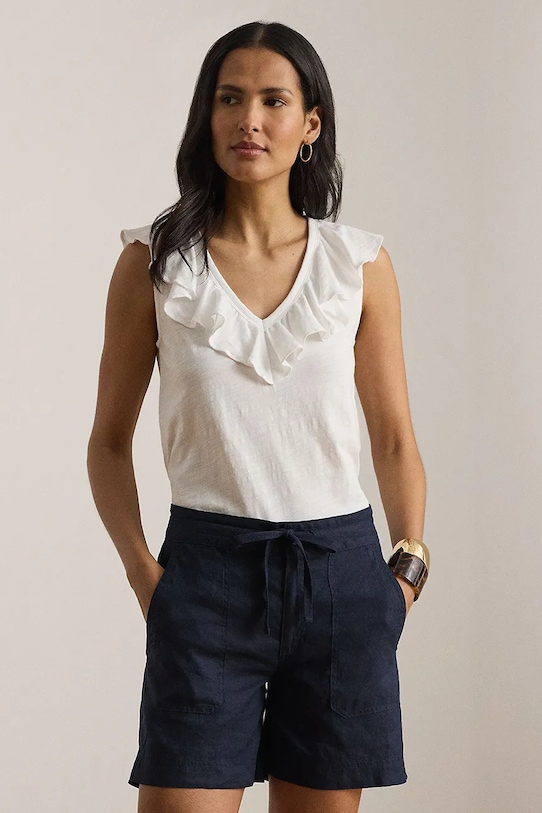 Lauren Ralph Lauren bluzka z falbanką damska bawełniana biały 200P13315